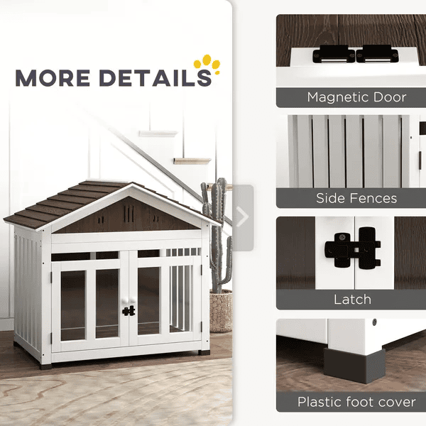 40" wooden furniture style dog crate with elevated removable floor and magnetic door lock