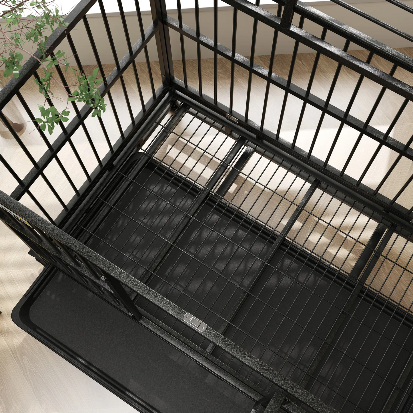 48 inch heavy duty metal dog crate with lockable wheels and dual access doors