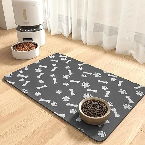 Waterproof non-slip dog food mat protecting floor from spills and scratches