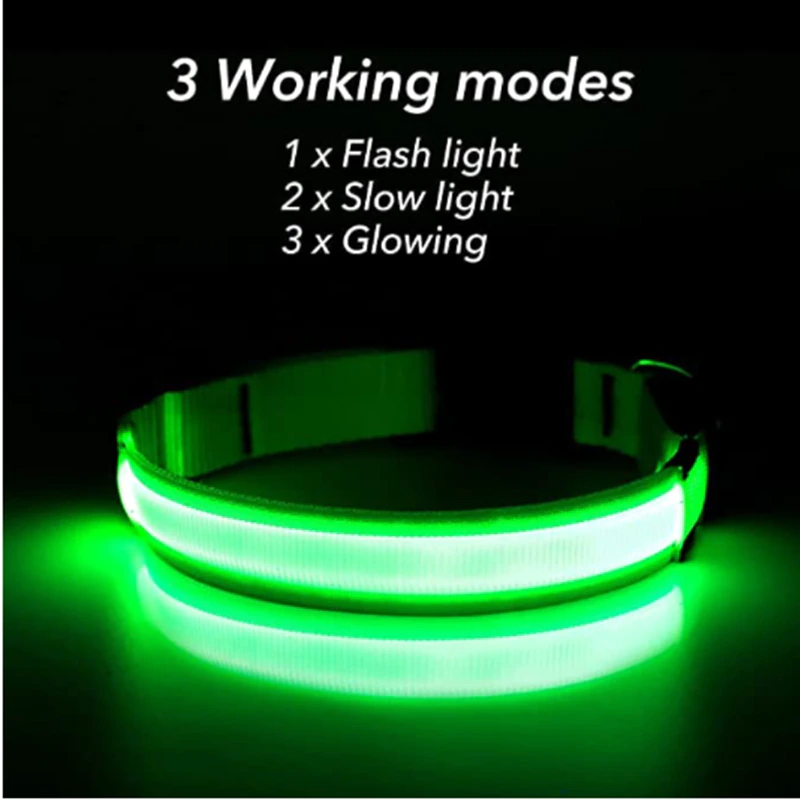 Waterproof Adjustable LED Flat Dog Collar