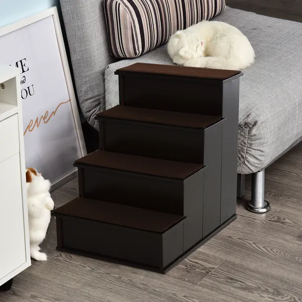 Grey 21 inch dog stairs with cushioned steps for small pets' mobility support