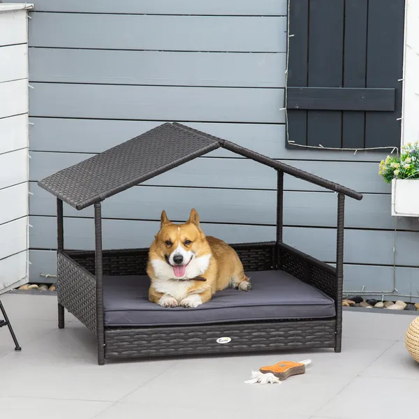 Elevated Covered Wicker Dog Bed