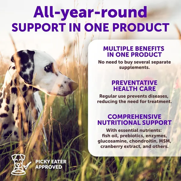 20 in 1 multi-vitamin supplements for dogs with probiotics, omega-3, and glucosamine for joint, skin, and gut health