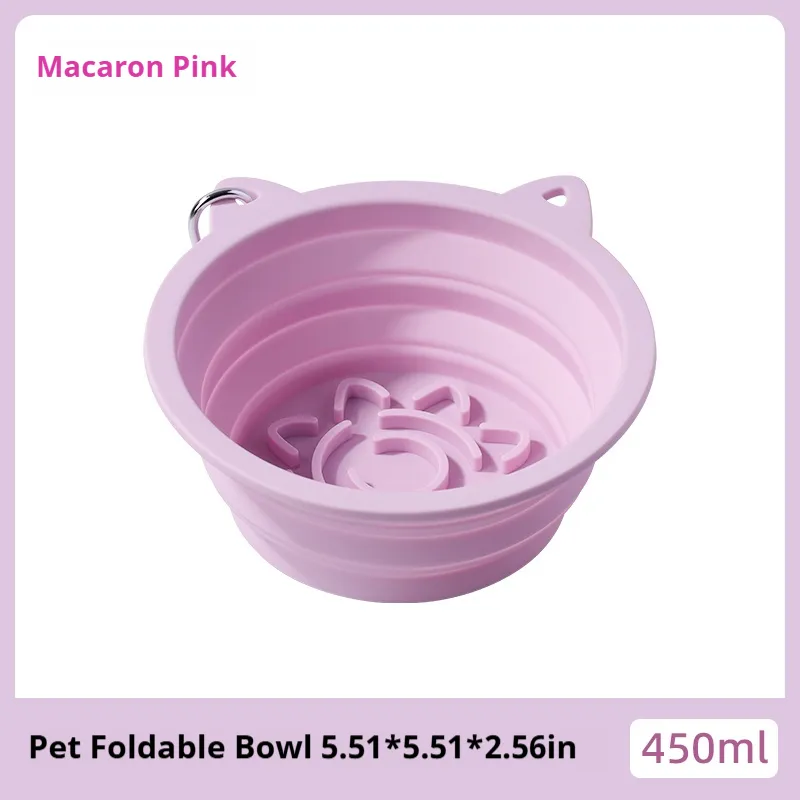 Blue collapsible travel dog bowl made of silicone with suction cups and carabiner hook for easy carrying