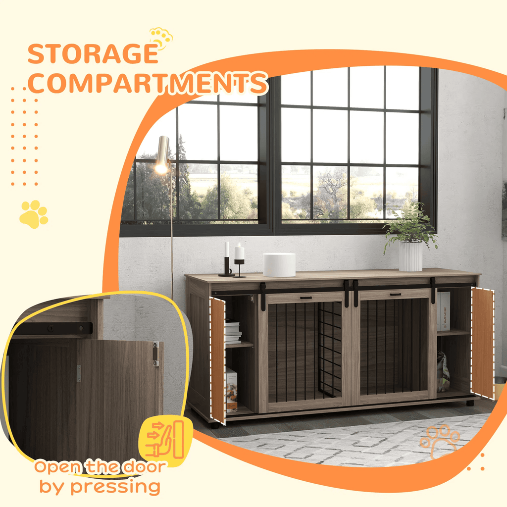 71" Furniture Style Dog Crates with Removable Divider - Walnut
