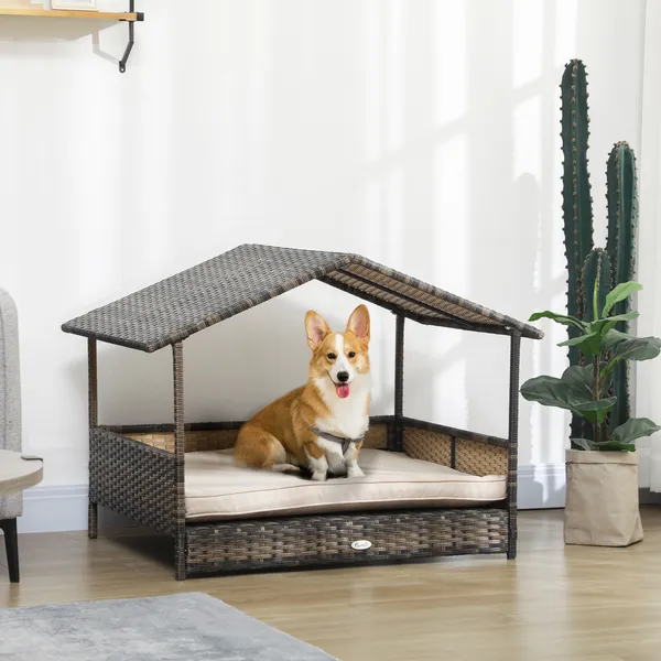 Elevated Covered Wicker Dog Bed