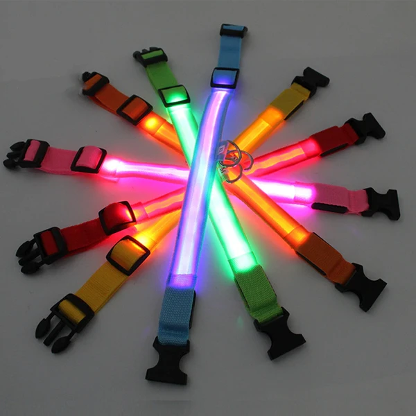 Waterproof Adjustable LED Flat Dog Collar