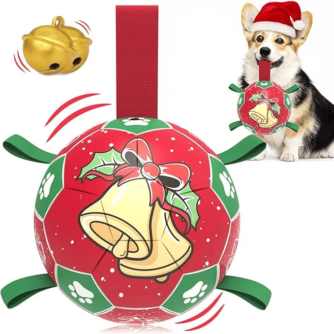 8-inch dog fetch toy soccer ball with straps for outdoor play and exercise
