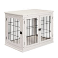 White 26-inch furniture style dog crate with 2-in-1 tabletop design and double doors for small dogs