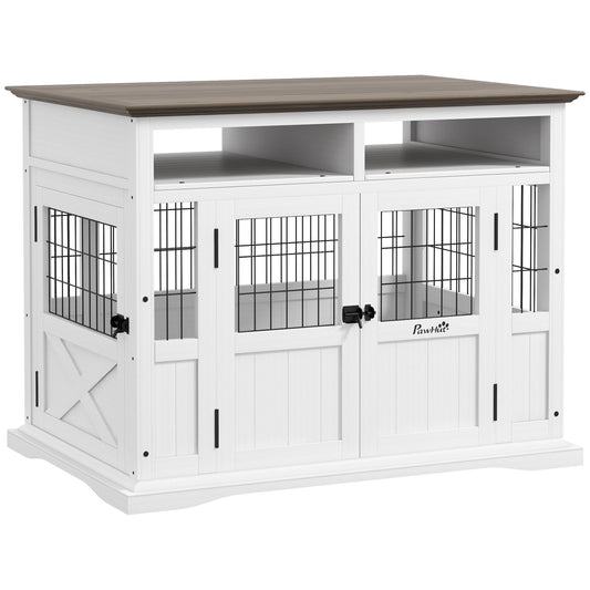 Furniture Style Dog Crate End Table with Storage Double - White