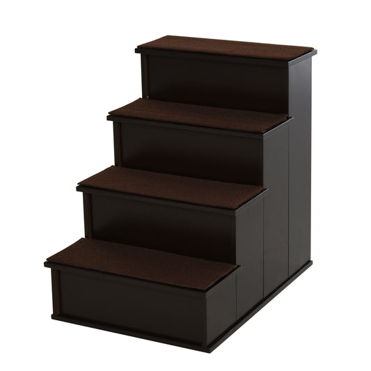 Brown dog stairs with removable plush covering for small pets up to 22 lbs