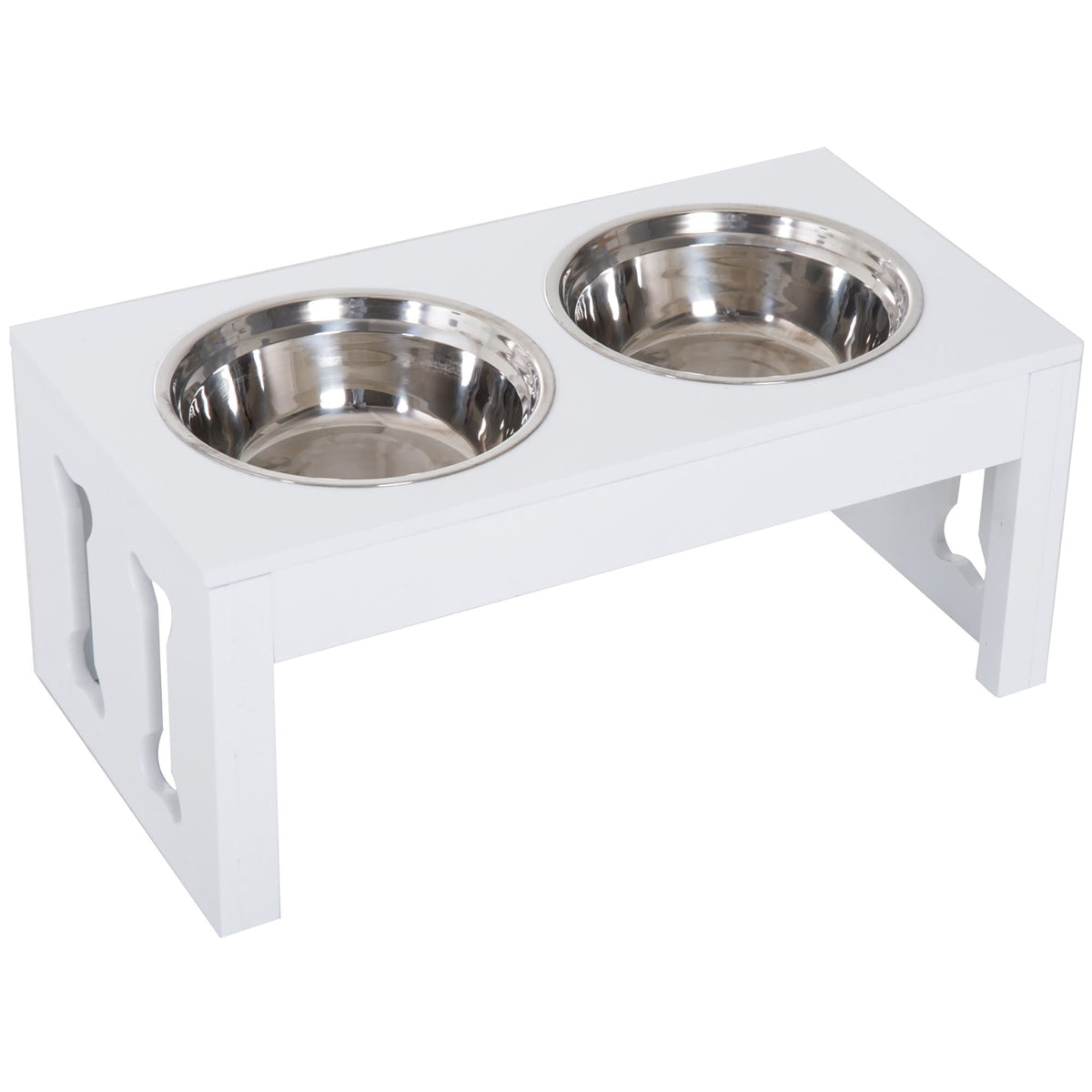 Wooden Elevated Dog Bowl Feeding Station - White