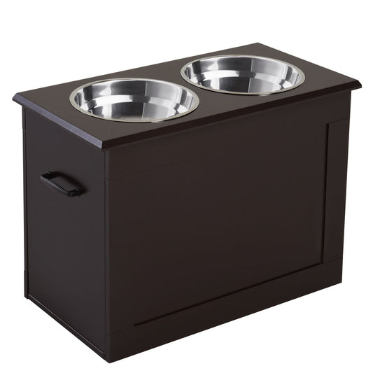 Elevated Dog Bowls with Storage - Dark Brown