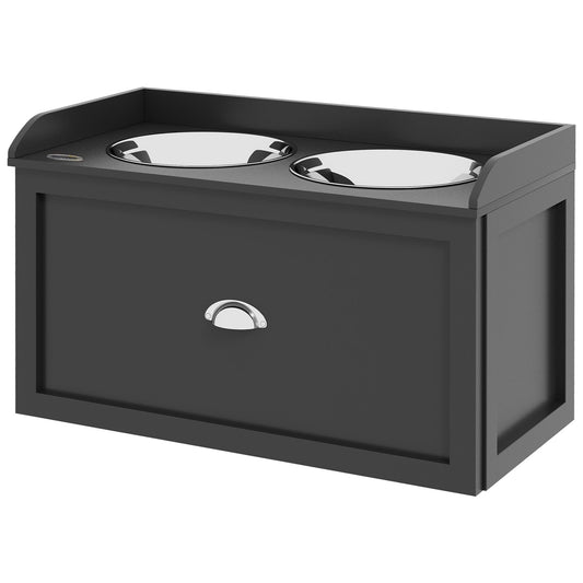 Large Elevated Dog Bowls with Storage - Black