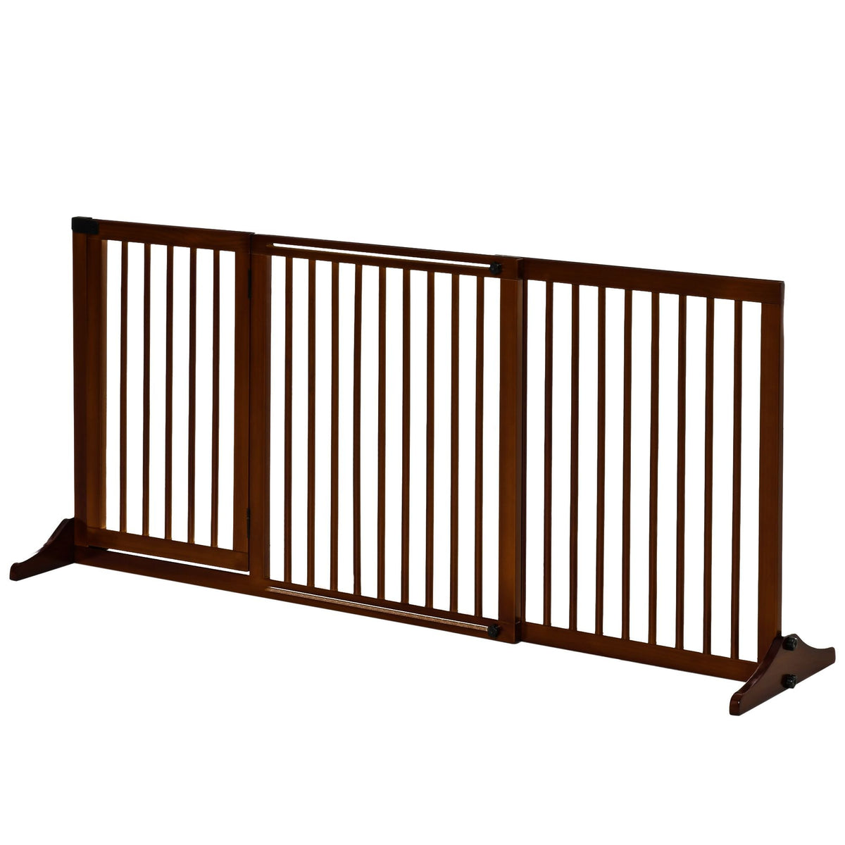Freestanding Dog Gates with Double Doors - Brown