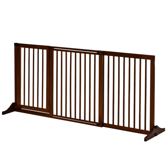Freestanding Dog Gates with Double Doors - Brown