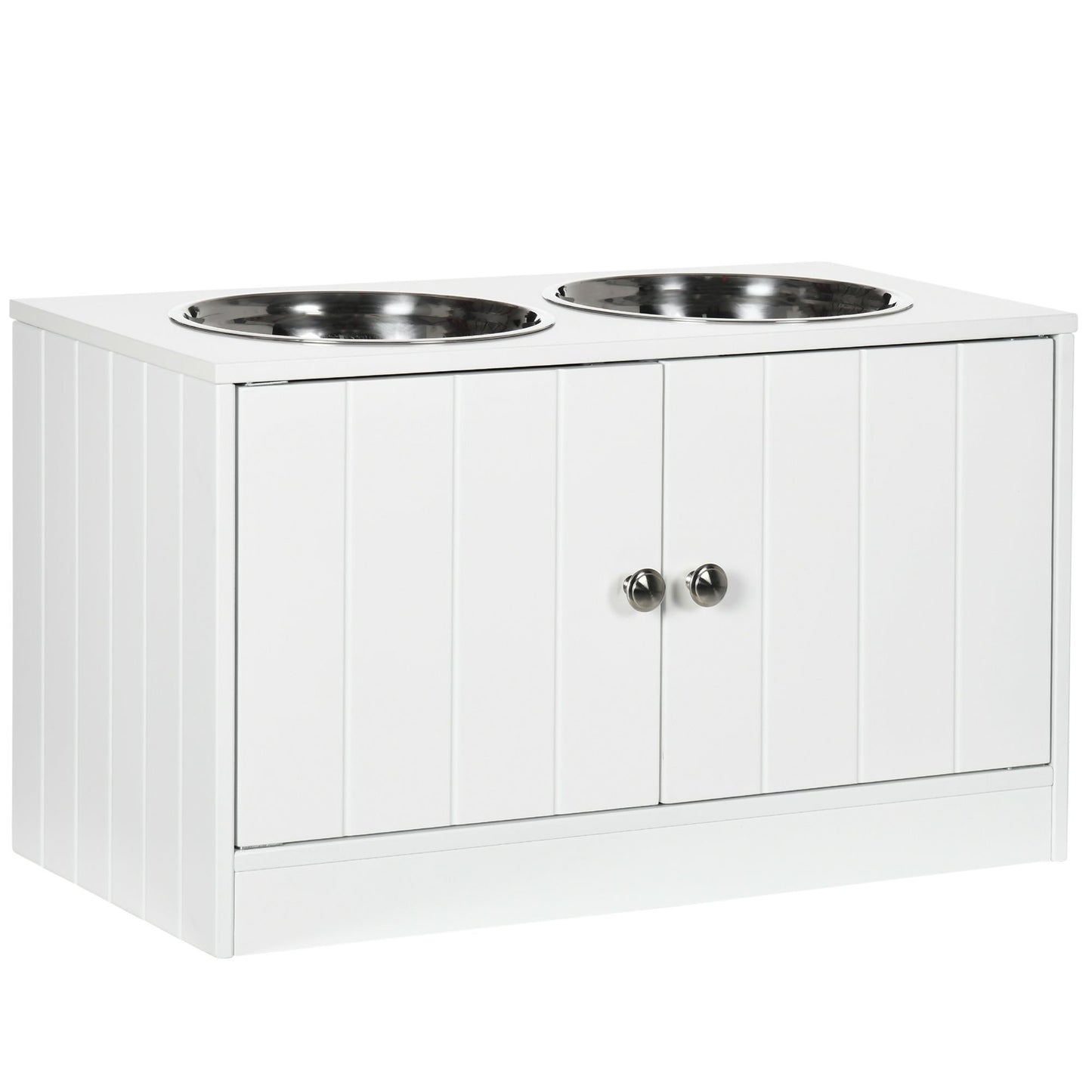 Large Elevated Dog Bowls with Storage Cabinet - White
