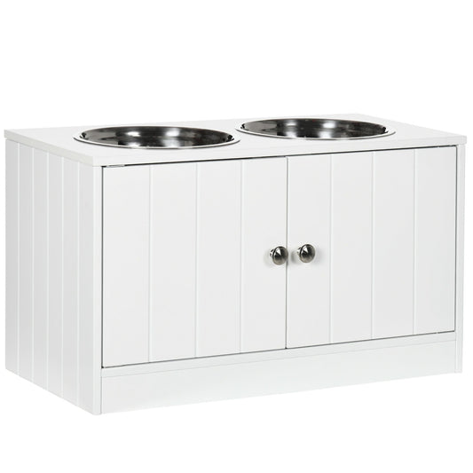 Large Elevated Dog Bowls with Storage Cabinet - White