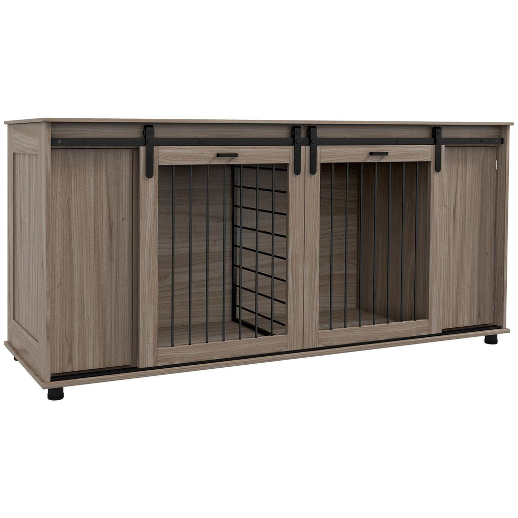 71" Furniture Style Dog Crates with Removable Divider - Walnut