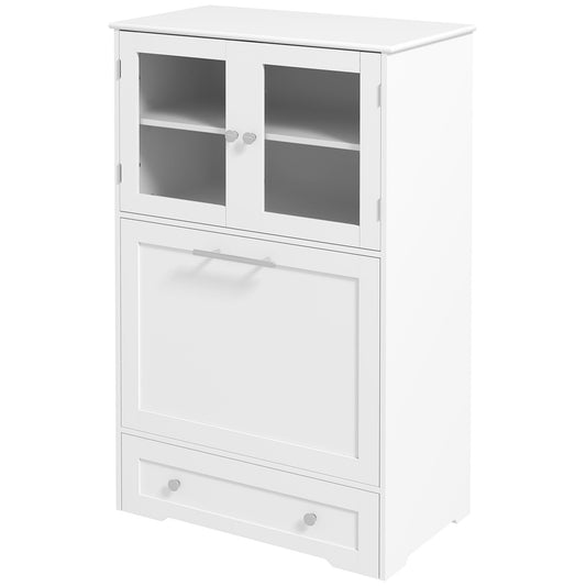 Elevated Dog Bowls with Two Storage Cabinets - White