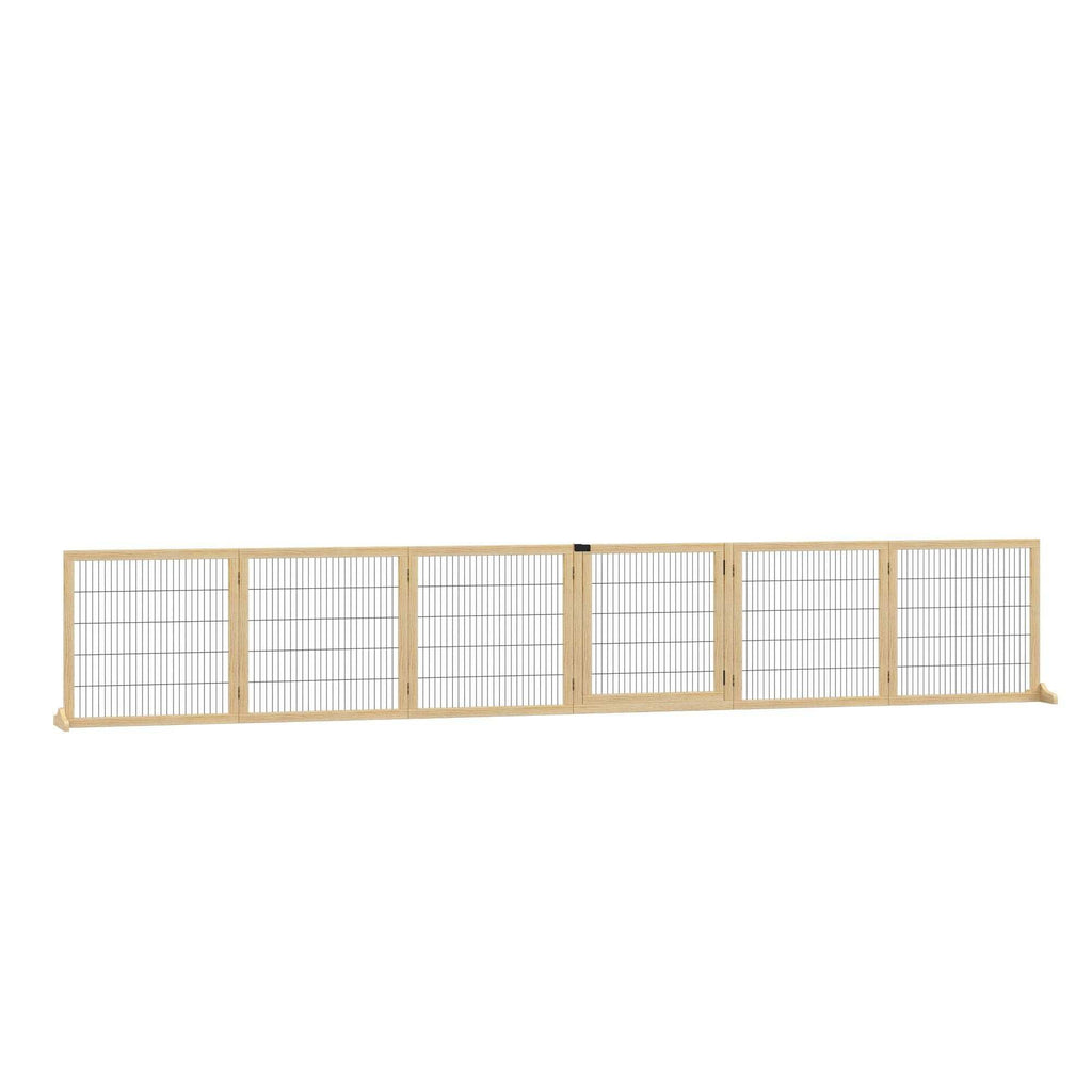6-Panel Natural Wood Folding Freestanding Dog Gate