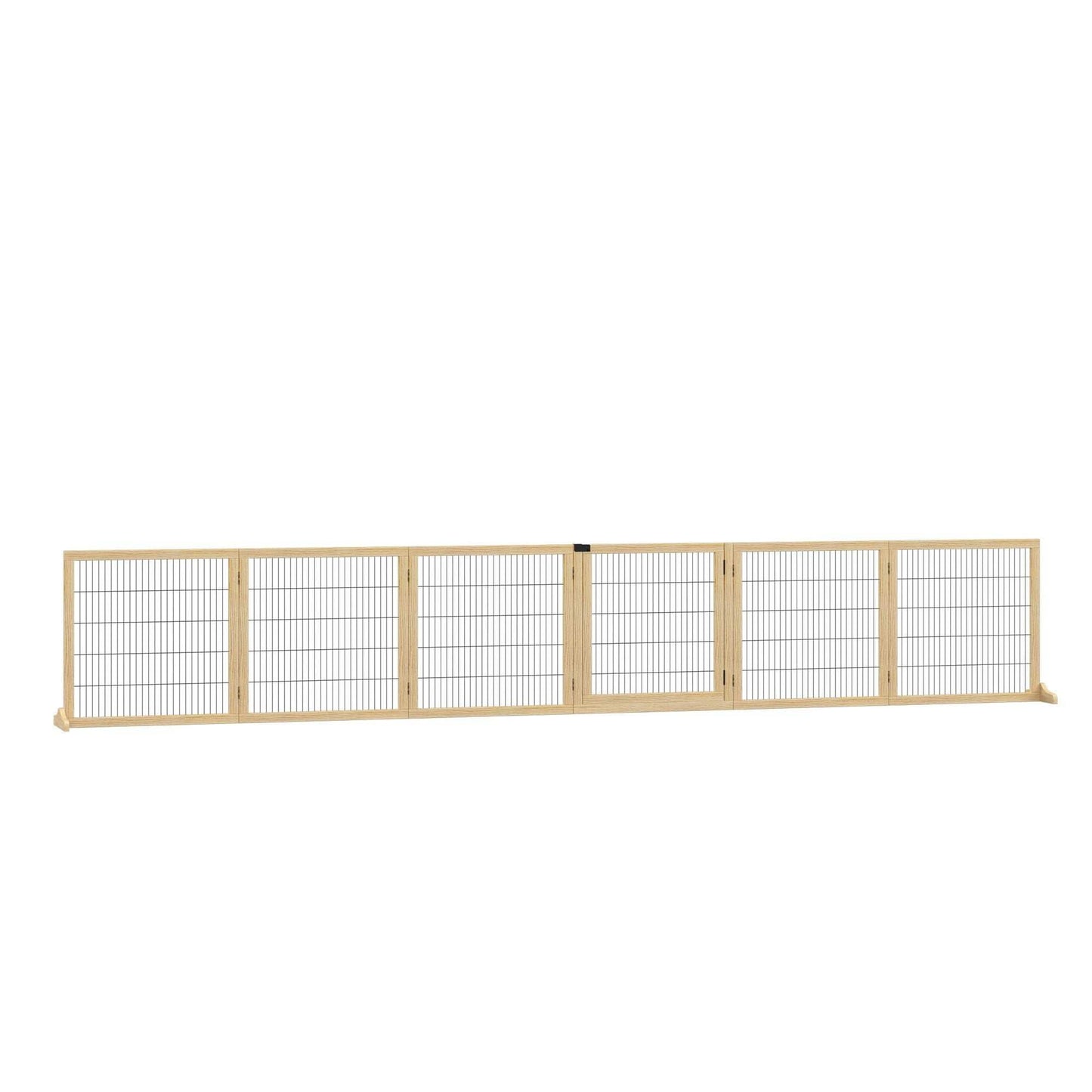 6-Panel Natural Wood Folding Freestanding Dog Gate