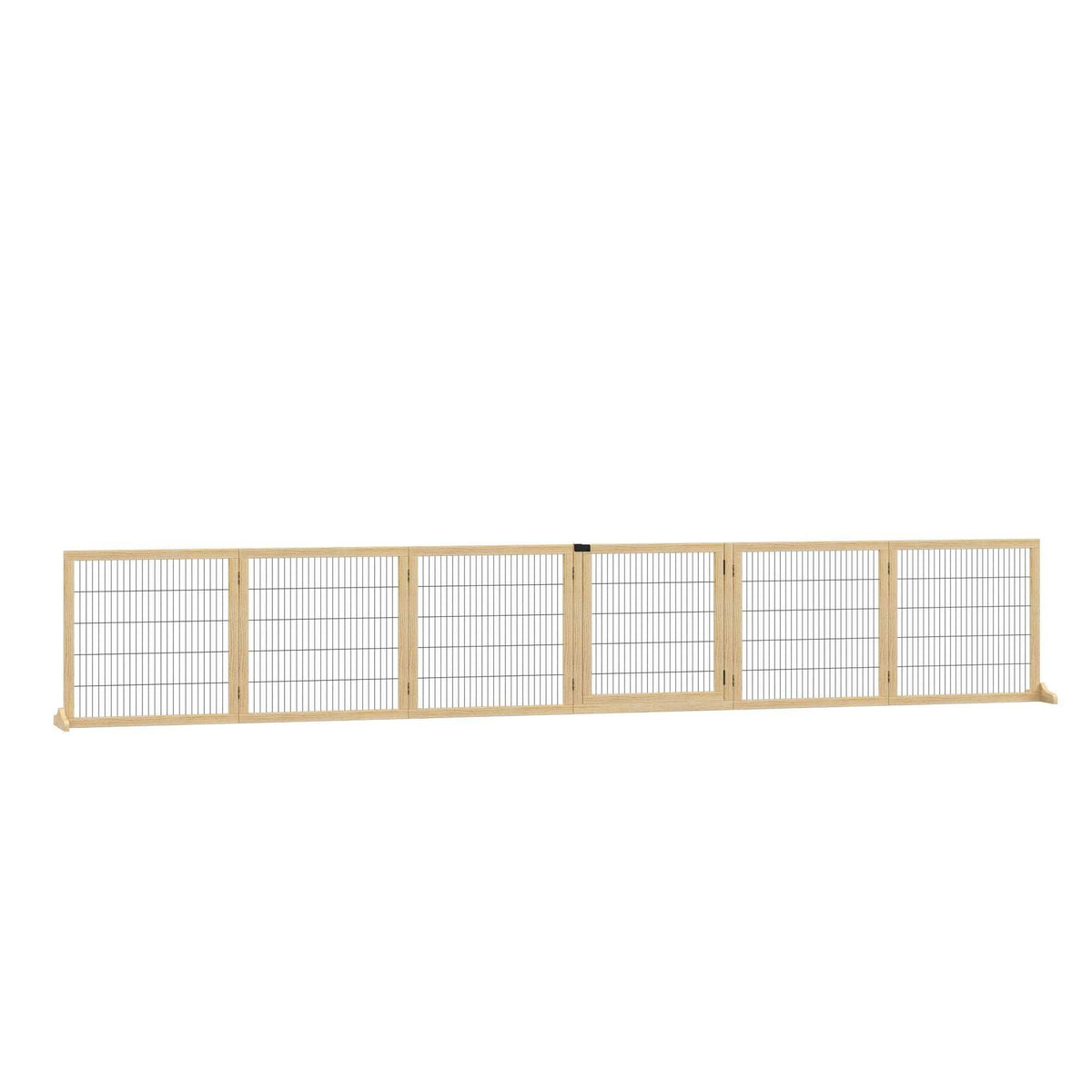 6-Panel Natural Wood Folding Freestanding Dog Gate