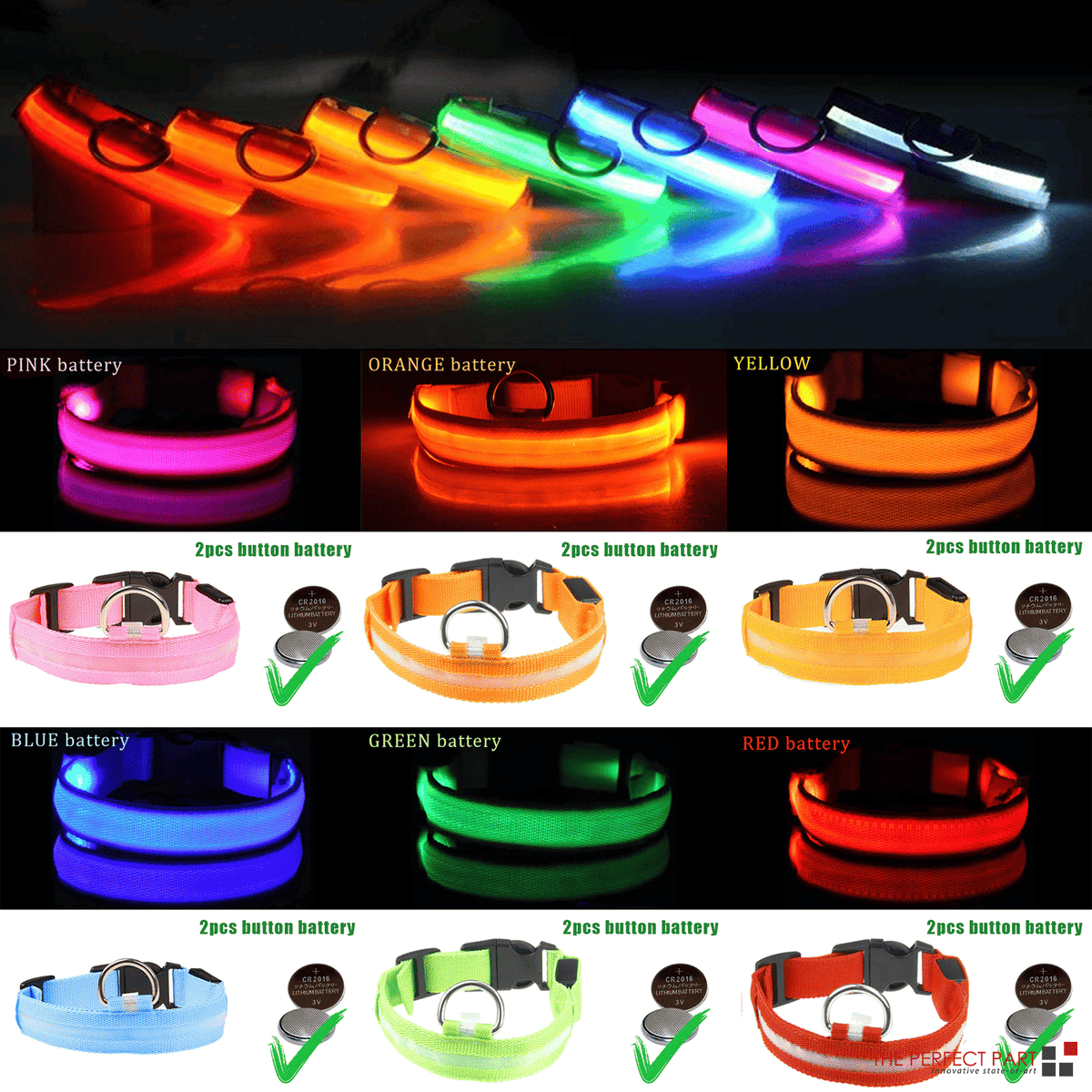 Waterproof Adjustable LED Flat Dog Collar