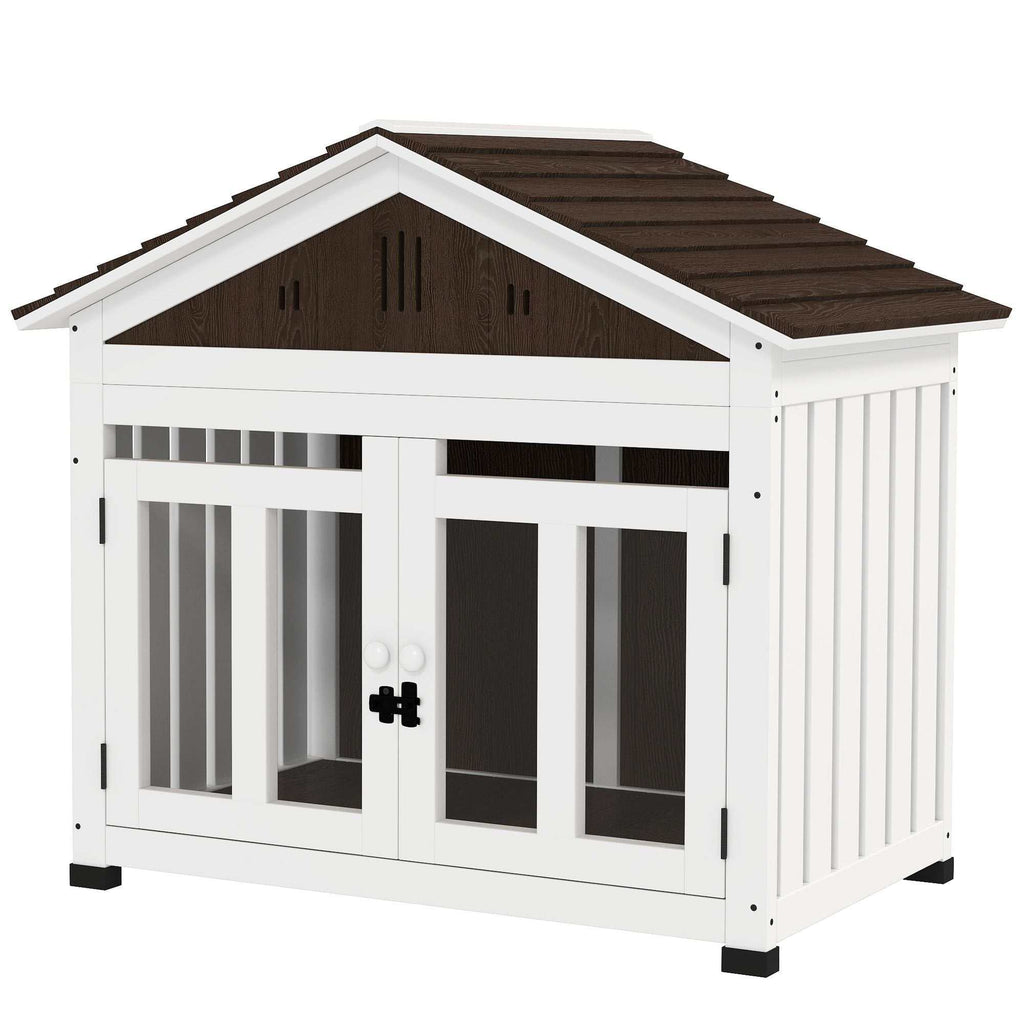 40" wooden furniture style dog crate with elevated removable floor and magnetic door lock