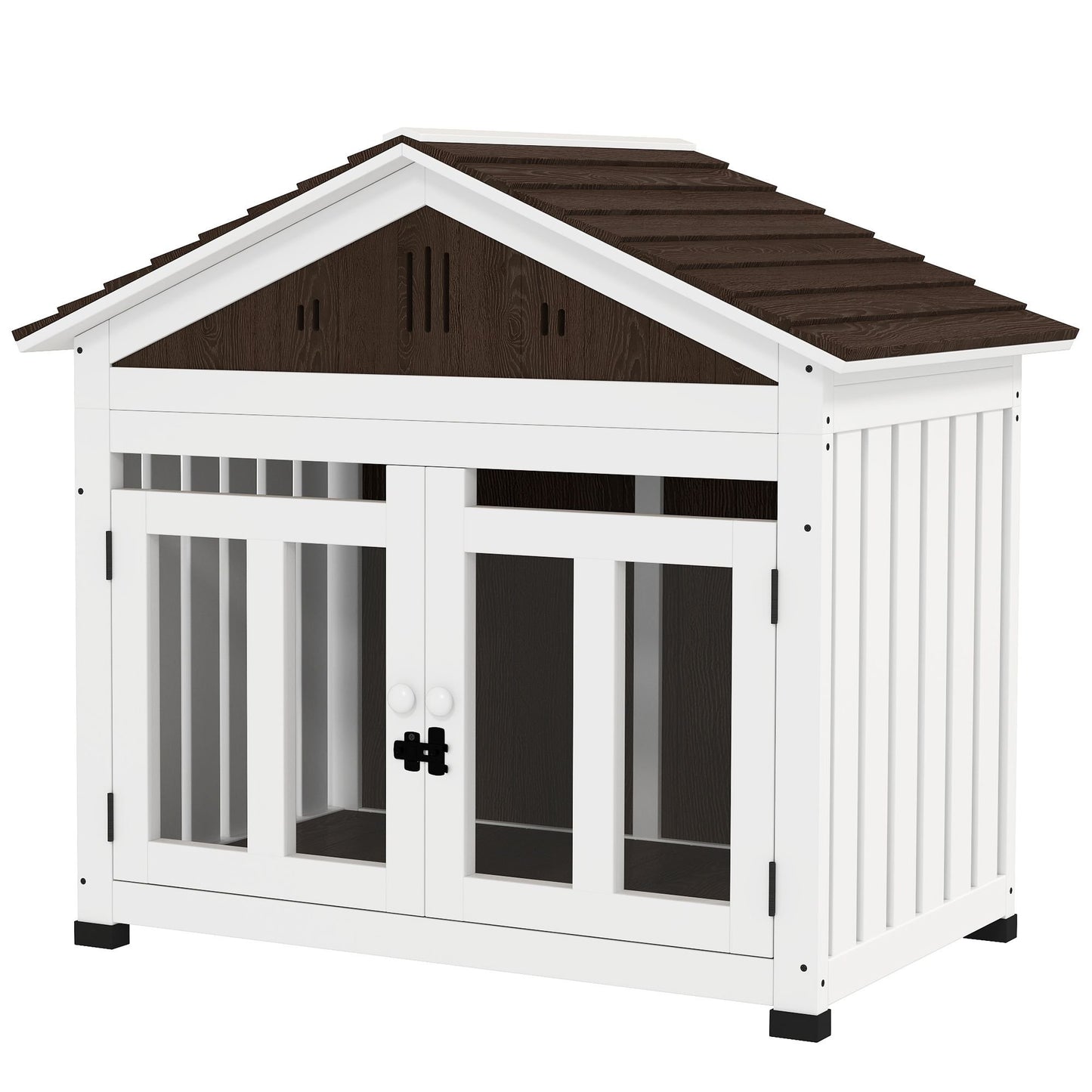 40" wooden furniture style dog crate with elevated removable floor and magnetic door lock