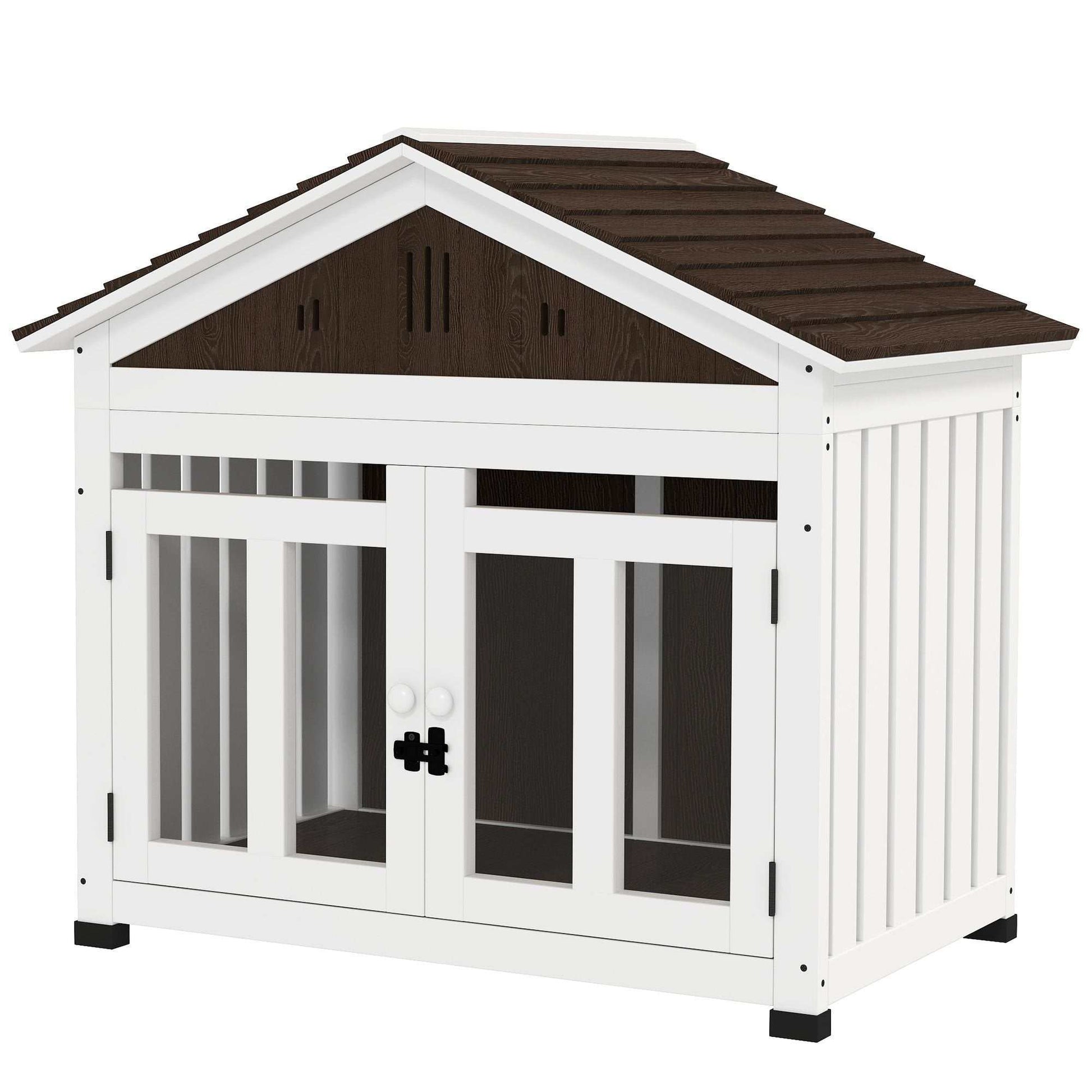 40" wooden furniture style dog crate with elevated removable floor and magnetic door lock