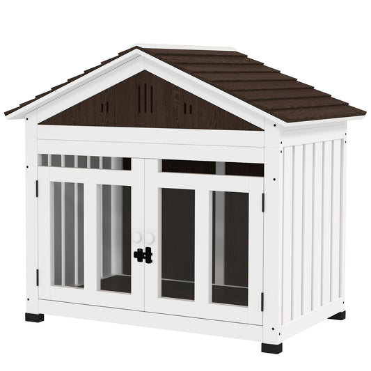 40" wooden furniture style dog crate with elevated removable floor and magnetic door lock