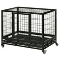 36-inch black heavy duty metal dog crate with removable tray and lockable caster wheels