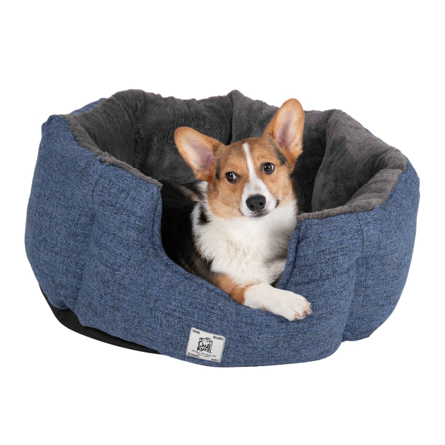 Chill Kuzzi Round Bed for dogs with infrared therapy and soothing comfort