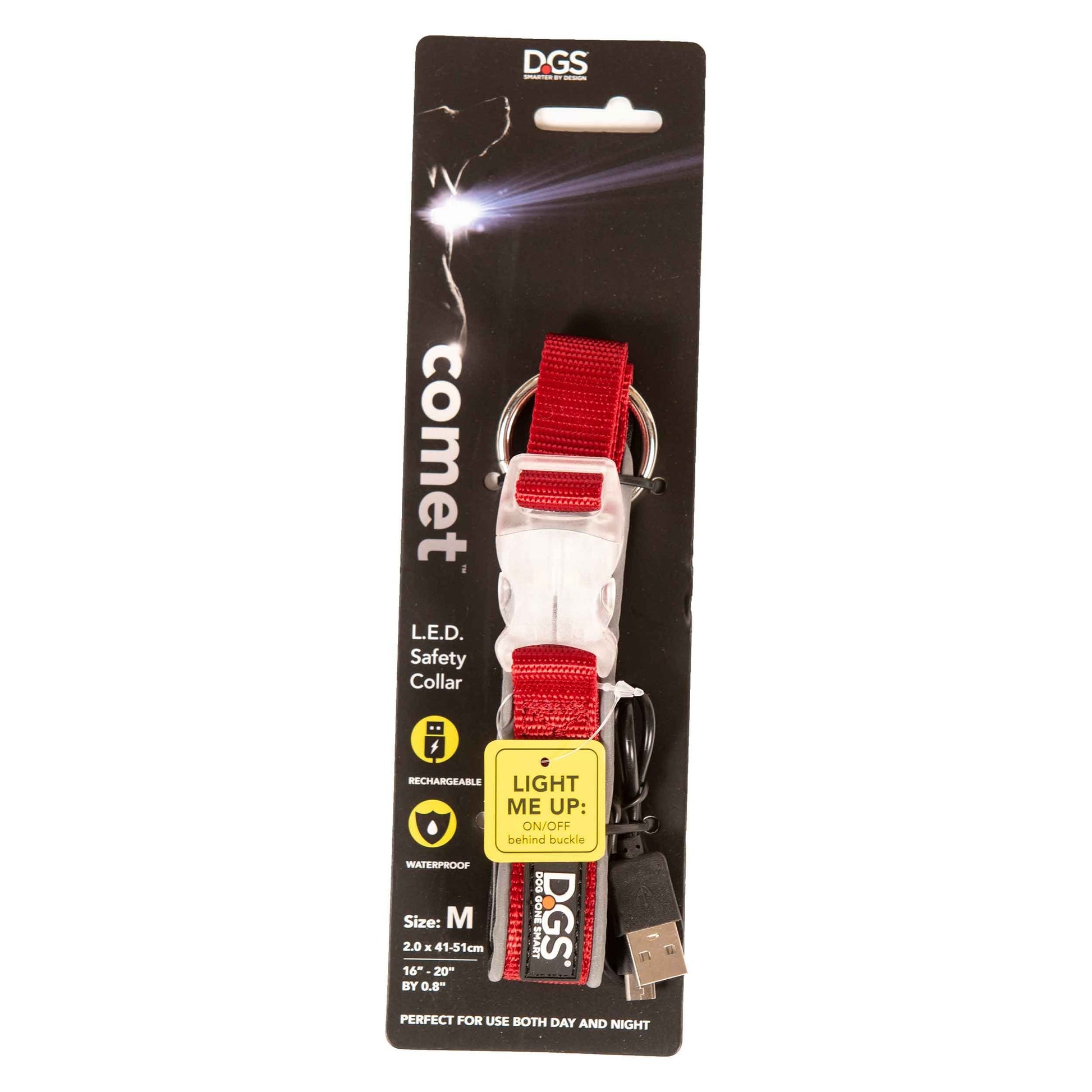 Comet Rechargeable Light-Up dog collar with bright LED light and USB charging