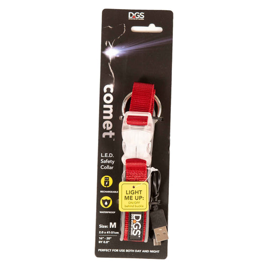 Comet Rechargeable Light-Up dog collar with bright LED light and USB charging