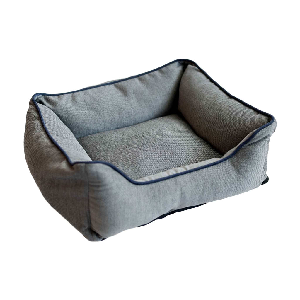 Plush chenille lounger bolstered dog bed with removable cover and modern upholstery style