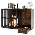 2-in-1 furniture style dog crate in coffee color with pull-out feeder and storage cabinet