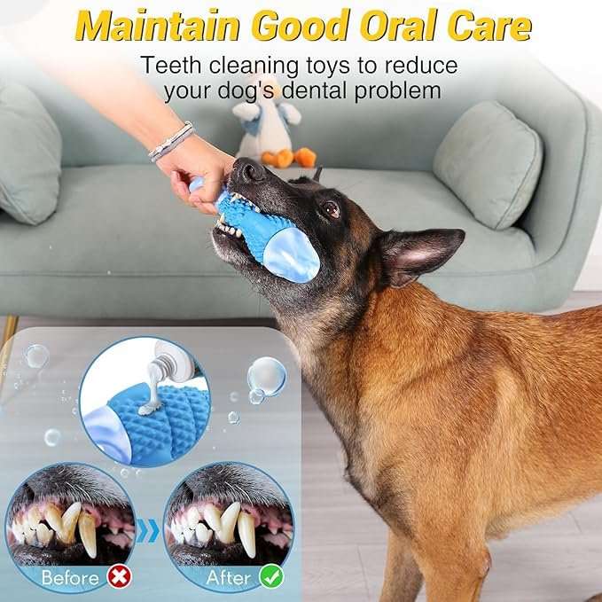 Durable rubber and nylon dog chew toy for aggressive chewers with textured surface and built-in squeaker