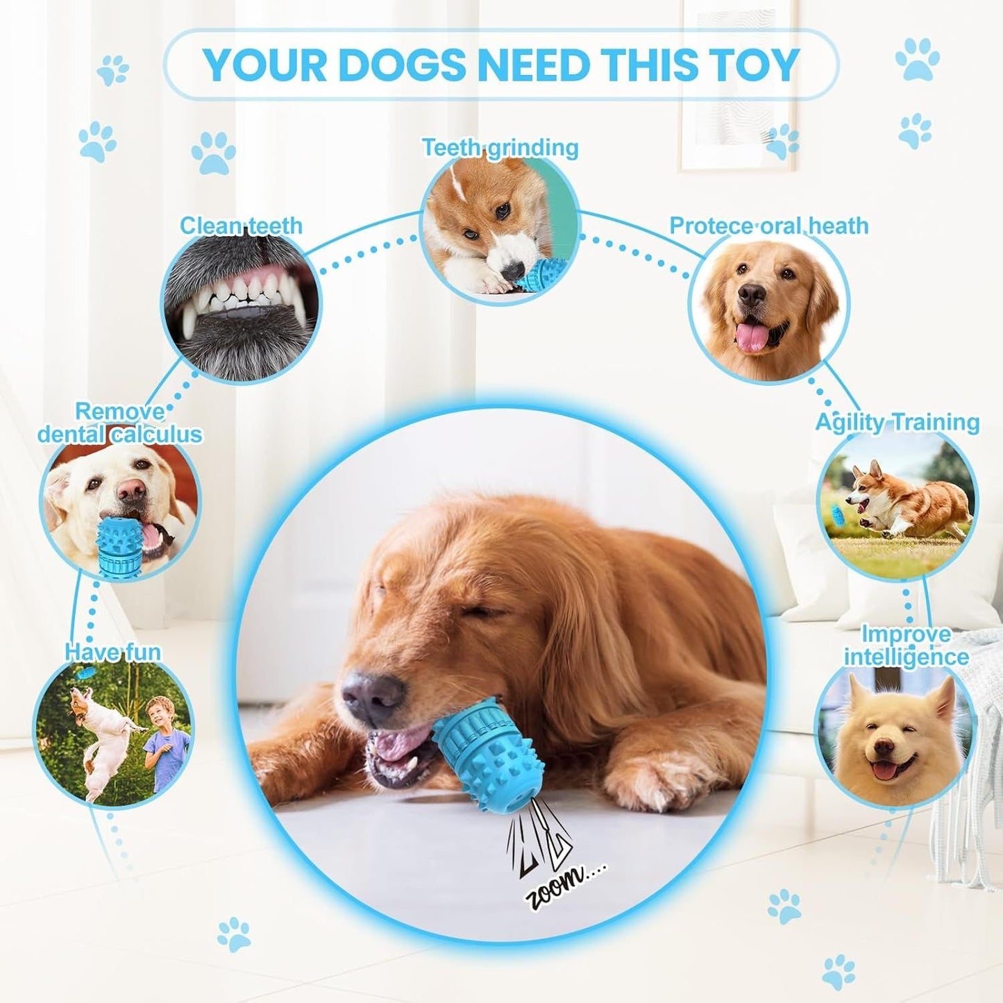 Durable natural rubber dog chew toy with squeaker for aggressive chewers