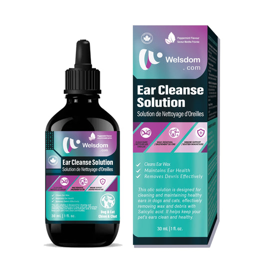 Ear Care for Dogs Cleanse Solution bottle with applicator for removing ear wax and debris