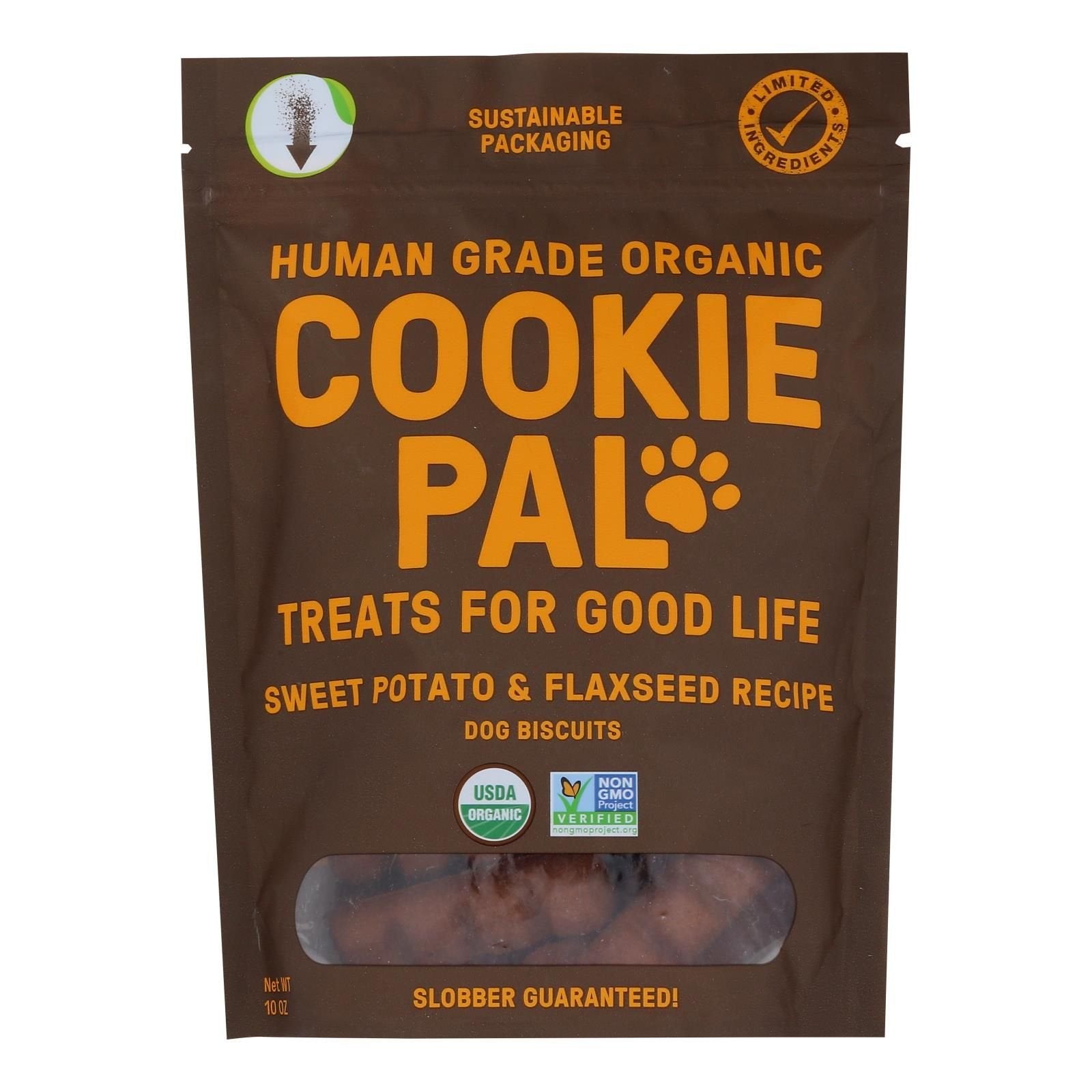 Cookie Pal dog biscuits in 4-pack bags, oven-baked crunchy treats with organic ingredients
