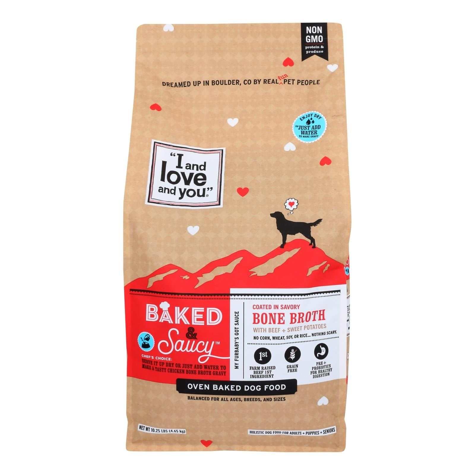 10.25 lb bag of Baked and Saucy Dry Adult Dog Food with savory baked kibble