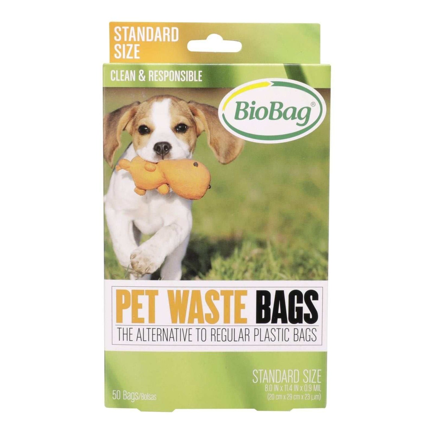 Box of 50x Biobag pet waste bags made from renewable starches for compostable waste disposal