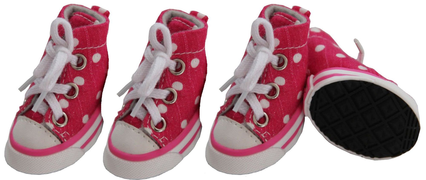Set of 4 canvas skater dog shoes with rubber traction grips and adjustable laces for paw protection