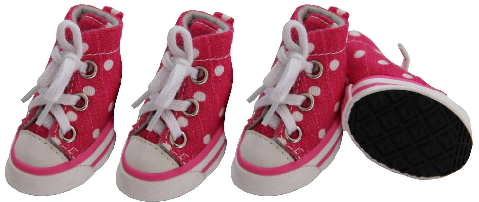 Set of 4 canvas skater dog shoes with rubber traction grips and adjustable laces for paw protection