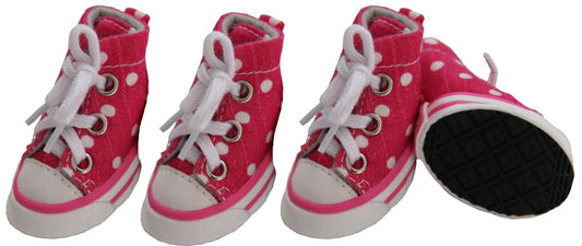 Set of 4 canvas skater dog shoes with rubber traction grips and adjustable laces for paw protection