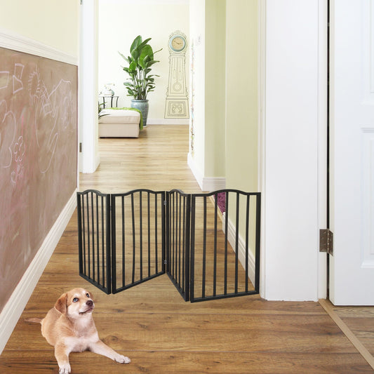 Wooden Folding Freestanding Dog Gates - Dark Brown