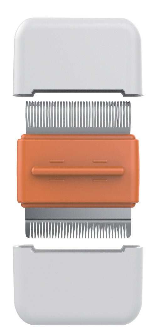 Compact 2-in-1 travel stainless steel dog comb with dual undercoat rake and comb for removing tangles and shedding