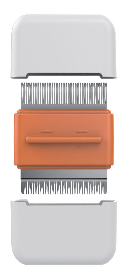 Compact 2-in-1 travel stainless steel dog comb with dual undercoat rake and comb for removing tangles and shedding